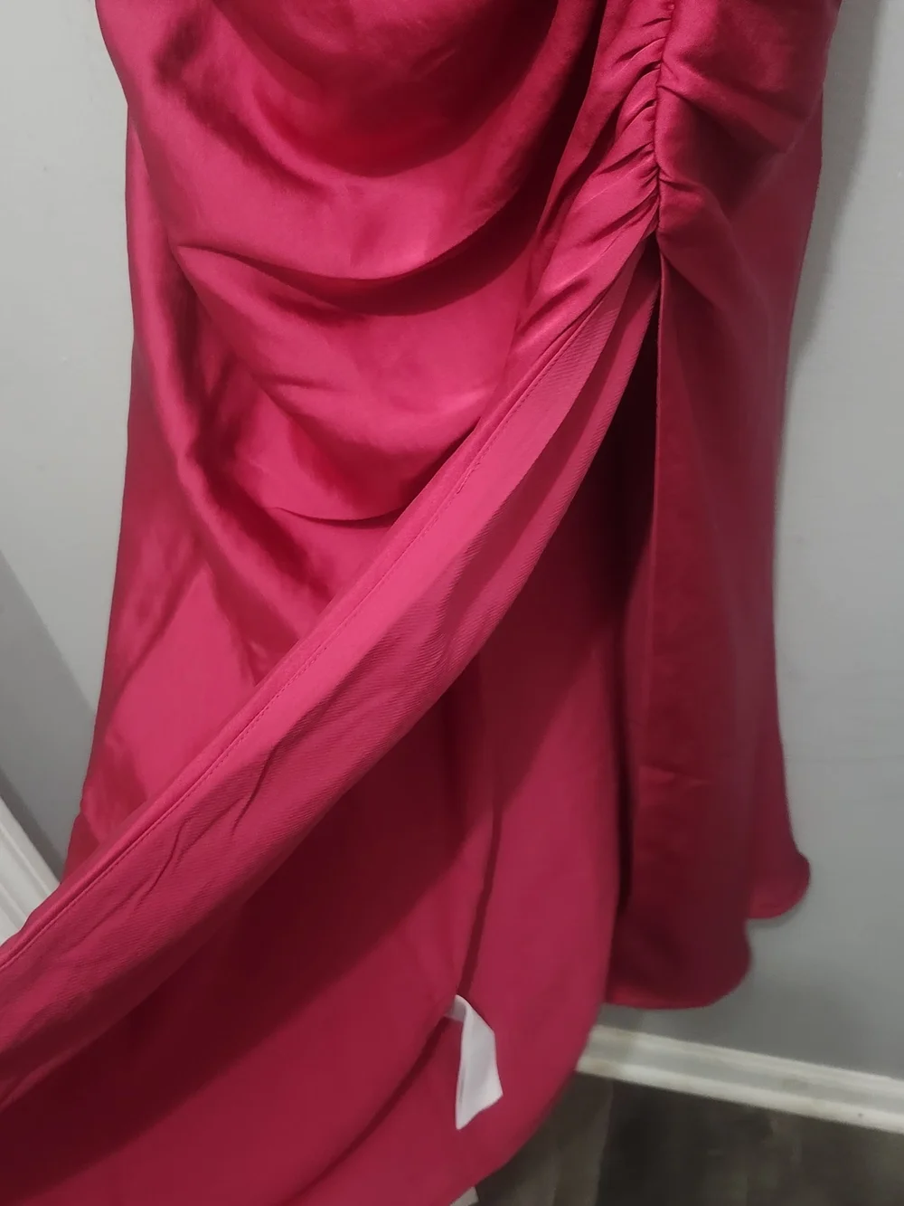 Abercrombie & Fitch Magenta Ruched Cowl Neck Maxi Dress with Side Slit Sz L New